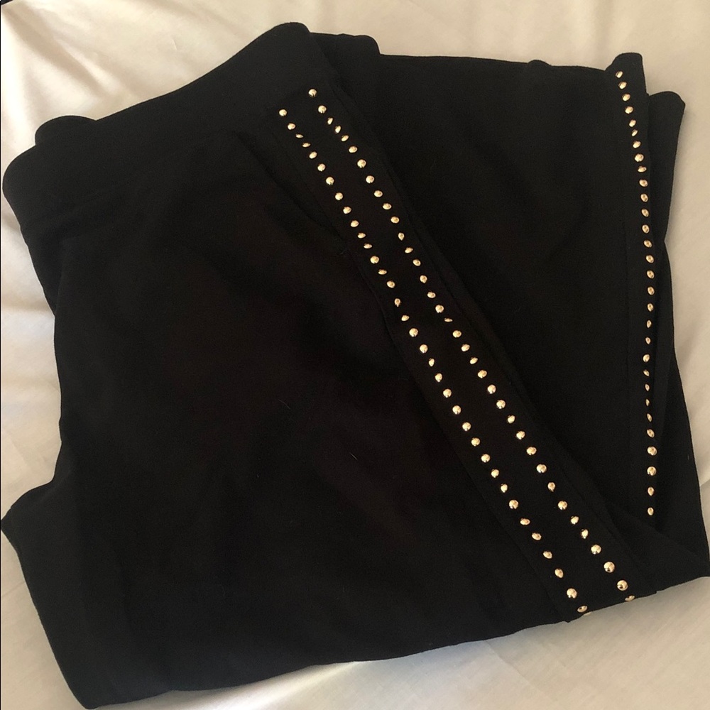 Magaschoni Black pants with Gold Stud Side Trim